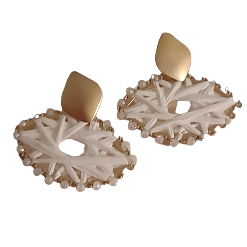 Gold white woven earrings